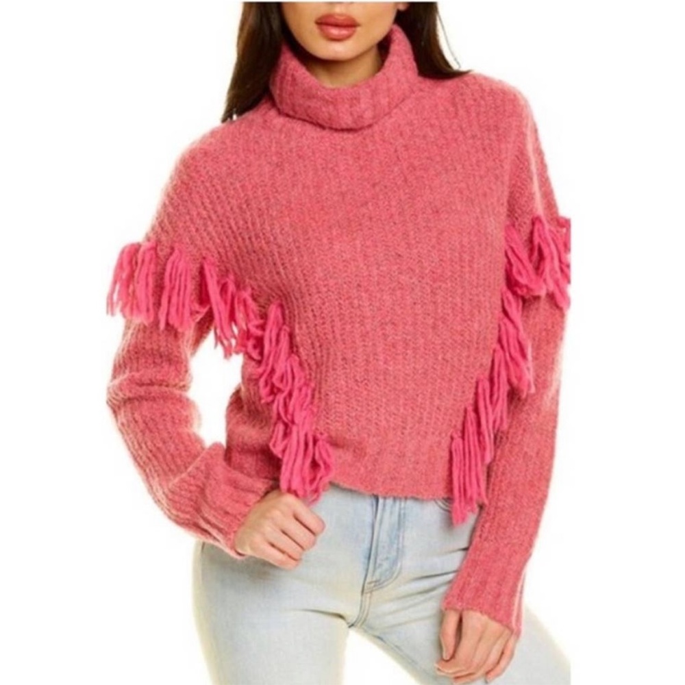 Something Navy Pink Turtleneck with Fringe